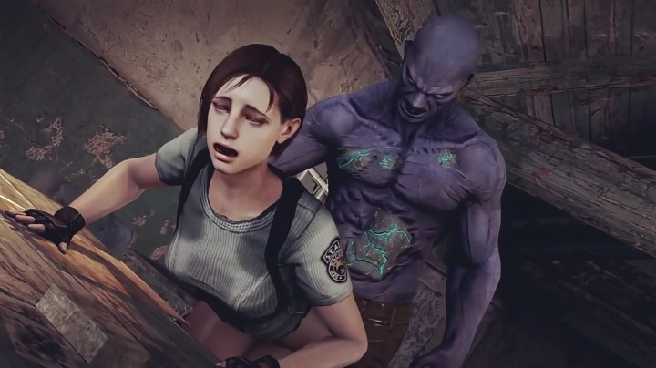 Страшные монстры из Resident Evil ебут в жопу Джилл Валентайн