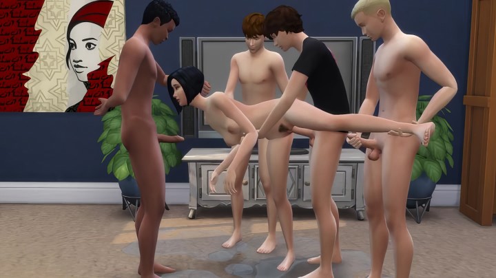 Любвеобильная мачеха из The Sims 4 трахается с пасынком и его друзьями