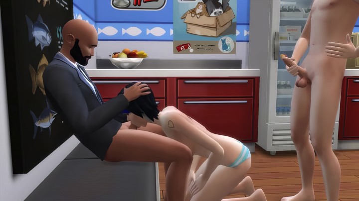 Групповой секс в офисе на собеседовании малышки из The Sims 4
