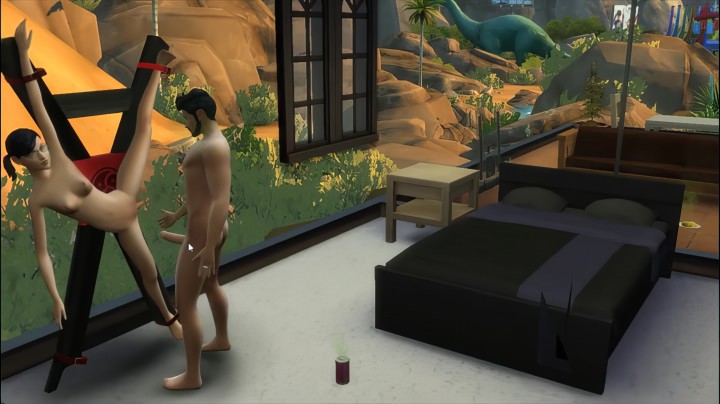 Очкастая девочка из The Sims 4 мастурбирует, подглядывая за сексом пары